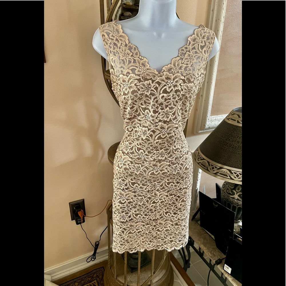 WHITE HOUSE BLACK MARKET Beige All Lace Sheath MIDI Dress